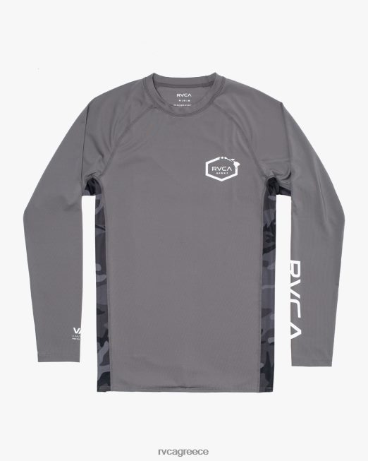 R422N8609 νησί εξάγωνο μακρυμάνικο rashguard RVCA για άνδρες και γυναίκες ξυλάνθρακας είδη ένδυσης