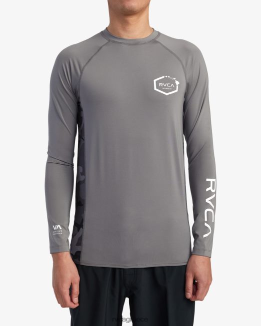 R422N8609 νησί εξάγωνο μακρυμάνικο rashguard RVCA για άνδρες και γυναίκες ξυλάνθρακας είδη ένδυσης