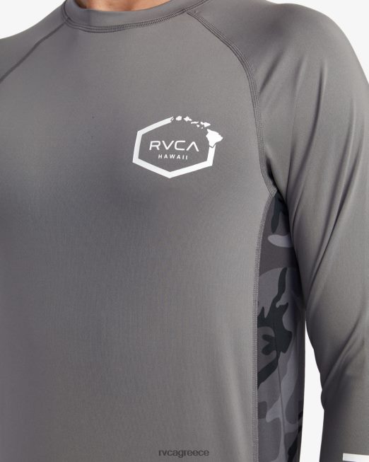 R422N8609 νησί εξάγωνο μακρυμάνικο rashguard RVCA για άνδρες και γυναίκες ξυλάνθρακας είδη ένδυσης