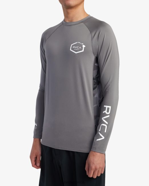 R422N8609 νησί εξάγωνο μακρυμάνικο rashguard RVCA για άνδρες και γυναίκες ξυλάνθρακας είδη ένδυσης