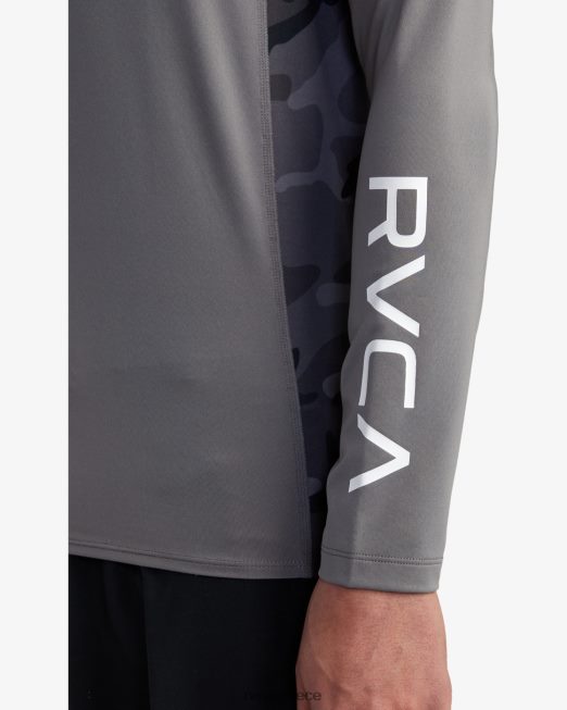 R422N8609 νησί εξάγωνο μακρυμάνικο rashguard RVCA για άνδρες και γυναίκες ξυλάνθρακας είδη ένδυσης