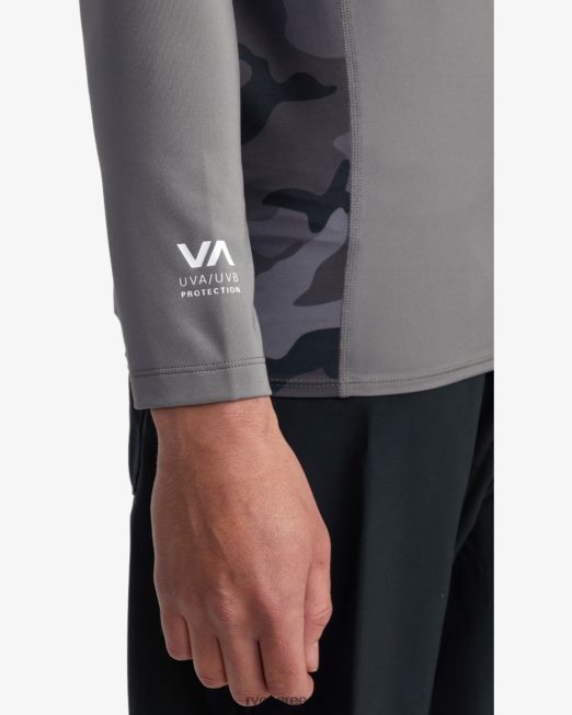 R422N8609 νησί εξάγωνο μακρυμάνικο rashguard RVCA για άνδρες και γυναίκες ξυλάνθρακας είδη ένδυσης