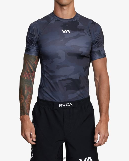 R422N8852 va sport κοντομάνικο rashguard RVCA για άνδρες και γυναίκες μαύρο camo είδη ένδυσης