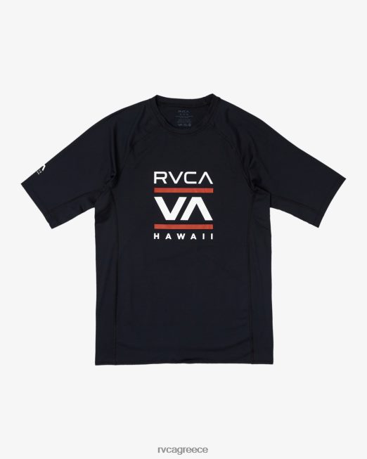 R422N8867 Χαβάη στοιβαγμένο κοντομάνικο rashguard RVCA για άνδρες και γυναίκες μαύρος είδη ένδυσης
