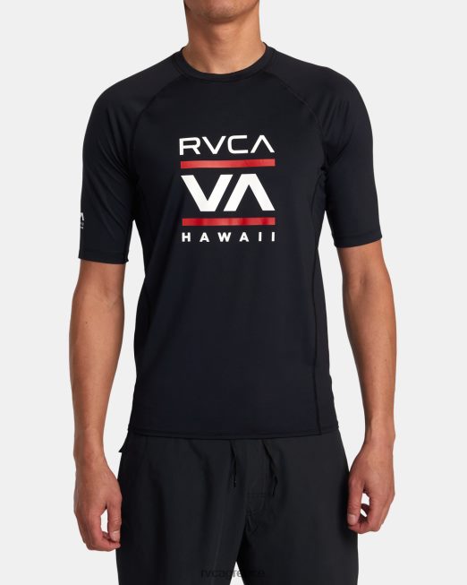 R422N8867 Χαβάη στοιβαγμένο κοντομάνικο rashguard RVCA για άνδρες και γυναίκες μαύρος είδη ένδυσης