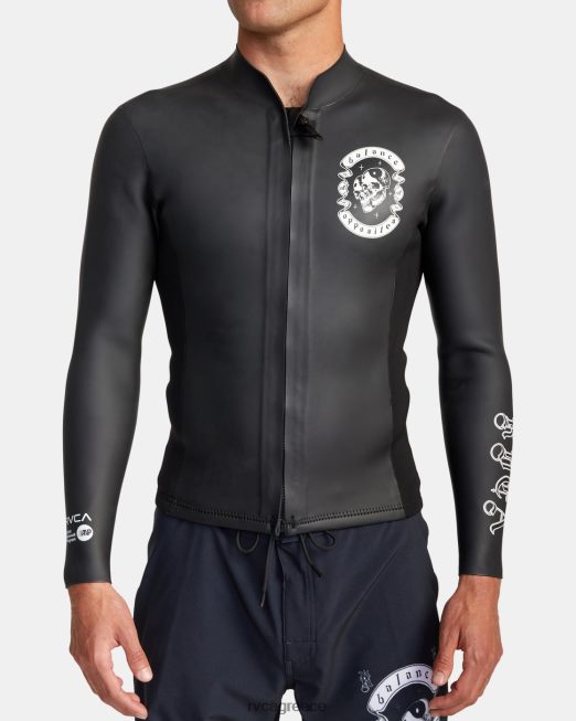 R422N8629 Μπροστινό μπουφάν benji anp με φερμουάρ 2mm RVCA για άνδρες και γυναίκες μαύρος είδη ένδυσης