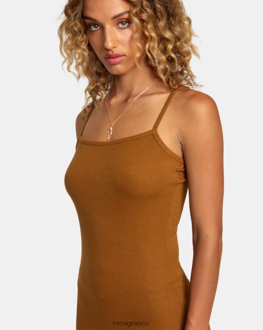 R422N81198 slink midi φόρεμα RVCA γυναίκες χώμα σιένης είδη ένδυσης