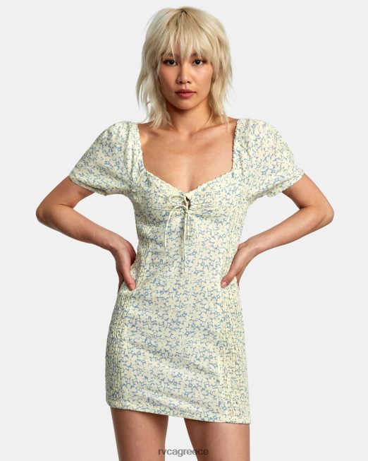 R422N81407 λινό φόρεμα gretel RVCA γυναίκες λεμόνι είδη ένδυσης