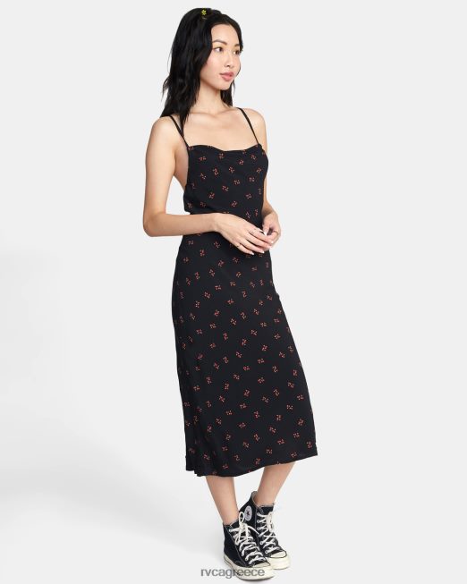 R422N81533 Φοίβη μίντι φόρεμα RVCA γυναίκες μαύρος είδη ένδυσης