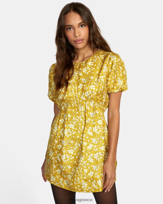 R422N81634 Μίνι φόρεμα με φουσκωτά μανίκια RVCA γυναίκες καστανόξανθος χρυσός είδη ένδυσης