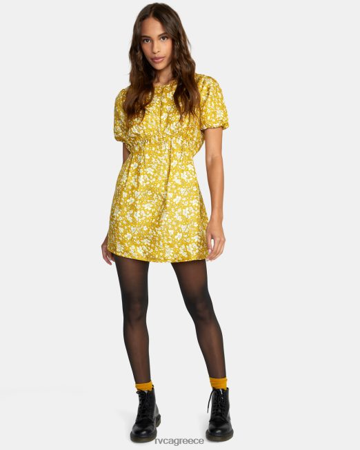 R422N81634 Μίνι φόρεμα με φουσκωτά μανίκια RVCA γυναίκες καστανόξανθος χρυσός είδη ένδυσης