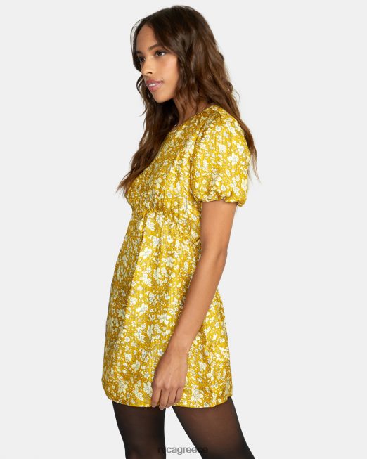 R422N81634 Μίνι φόρεμα με φουσκωτά μανίκια RVCA γυναίκες καστανόξανθος χρυσός είδη ένδυσης