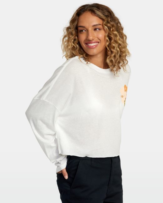 R422N81114 ρετρό μακρυμάνικο μπλουζάκι ιβίσκου RVCA γυναίκες vintage λευκό είδη ένδυσης