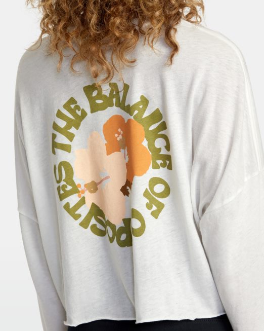 R422N81114 ρετρό μακρυμάνικο μπλουζάκι ιβίσκου RVCA γυναίκες vintage λευκό είδη ένδυσης