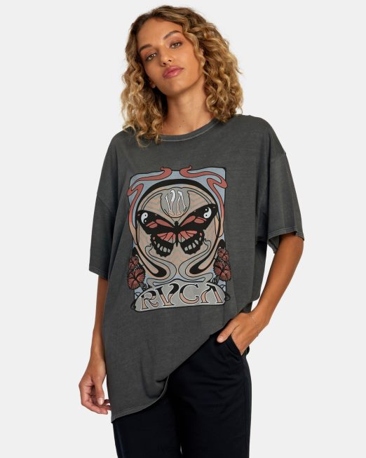 R422N81115 νουβό μπλουζάκι RVCA γυναίκες πειρατικό μαύρο είδη ένδυσης