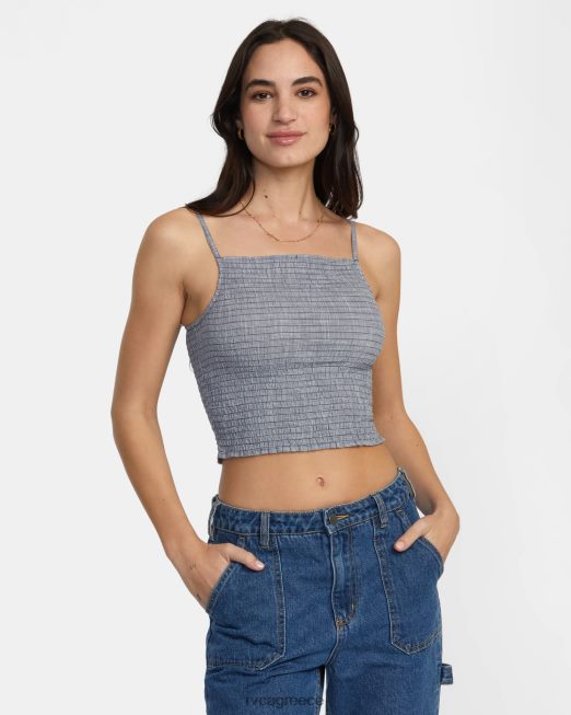R422N81270 Houndstooth revival cropped top tank RVCA γυναίκες μπλε γκρι είδη ένδυσης