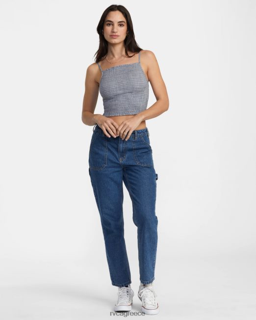 R422N81270 Houndstooth revival cropped top tank RVCA γυναίκες μπλε γκρι είδη ένδυσης