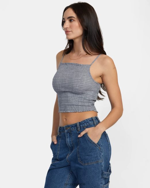 R422N81270 Houndstooth revival cropped top tank RVCA γυναίκες μπλε γκρι είδη ένδυσης