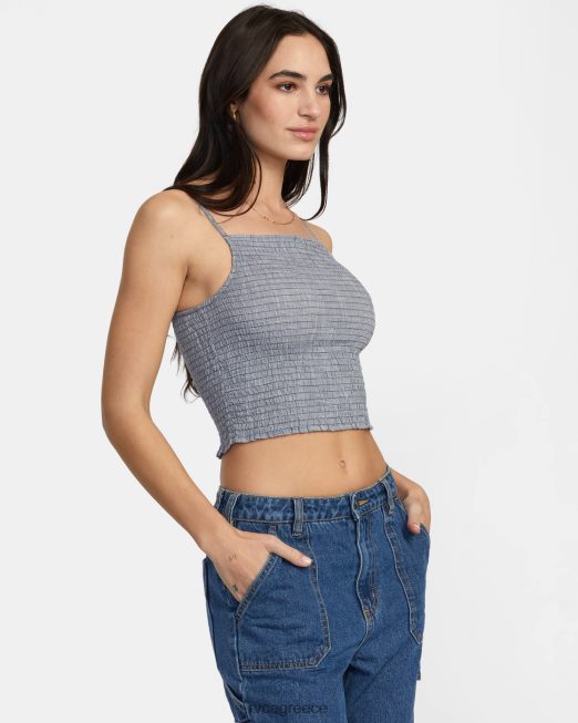 R422N81270 Houndstooth revival cropped top tank RVCA γυναίκες μπλε γκρι είδη ένδυσης