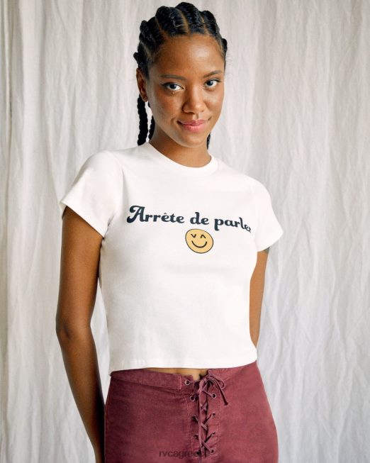 R422N81318 t-shirt camille rowe arrete de parler RVCA γυναίκες vintage λευκό είδη ένδυσης