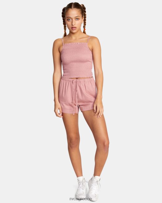 R422N81513 revival smocked crop top RVCA γυναίκες βαθύ σκονισμένο τριαντάφυλλο είδη ένδυσης