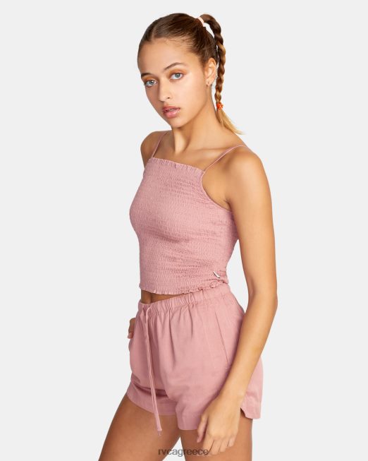 R422N81513 revival smocked crop top RVCA γυναίκες βαθύ σκονισμένο τριαντάφυλλο είδη ένδυσης