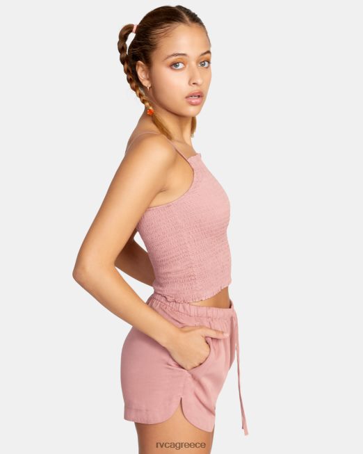 R422N81513 revival smocked crop top RVCA γυναίκες βαθύ σκονισμένο τριαντάφυλλο είδη ένδυσης