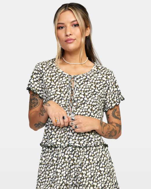 R422N81625 στα όνειρά σου πλεκτό μπλουζάκι πουέντ RVCA γυναίκες μαύρος είδη ένδυσης