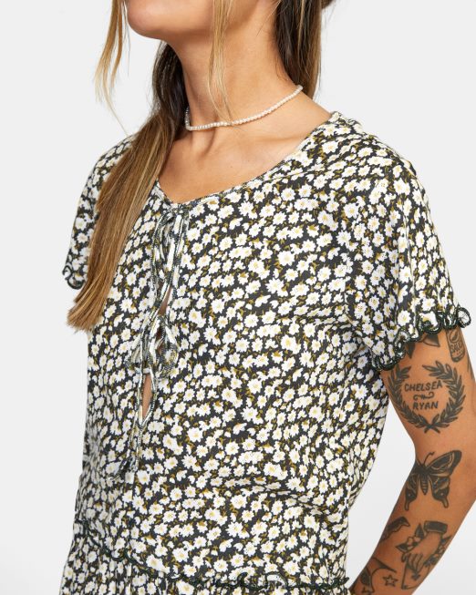 R422N81625 στα όνειρά σου πλεκτό μπλουζάκι πουέντ RVCA γυναίκες μαύρος είδη ένδυσης