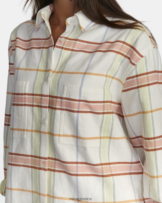 R422N81543 βιασύνη μακρυμάνικο φανελένιο πουκάμισο RVCA γυναίκες ψιθύρισε λευκό είδη ένδυσης