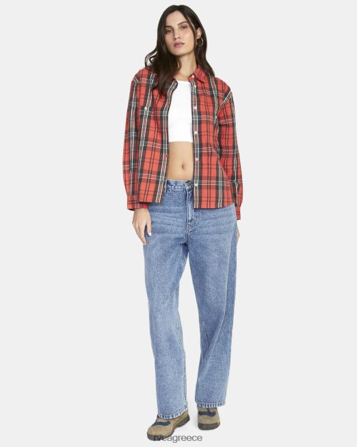 R422N81578 περιβόητο μακρυμάνικο φανελένιο πουκάμισο RVCA γυναίκες χρυσάνθεμο είδη ένδυσης