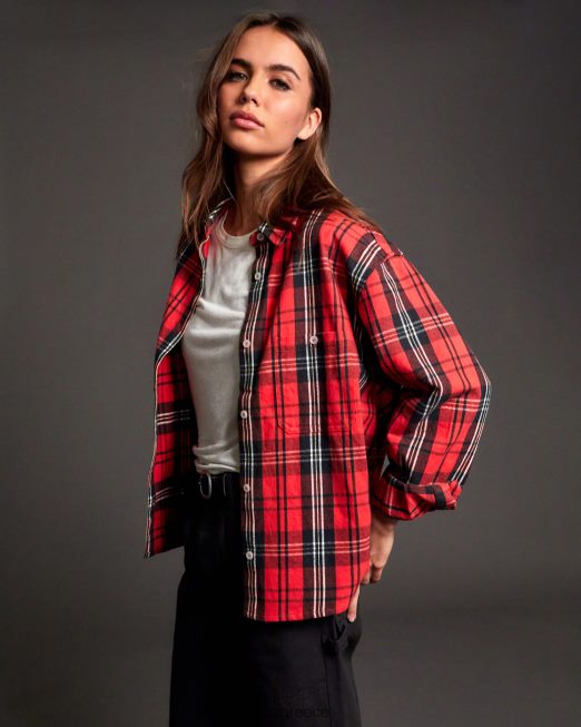 R422N81578 περιβόητο μακρυμάνικο φανελένιο πουκάμισο RVCA γυναίκες χρυσάνθεμο είδη ένδυσης