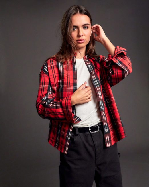 R422N81578 περιβόητο μακρυμάνικο φανελένιο πουκάμισο RVCA γυναίκες χρυσάνθεμο είδη ένδυσης