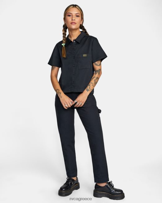 R422N8825 κοντομάνικο πουκάμισο ύφεσης RVCA γυναίκες μαύρος είδη ένδυσης