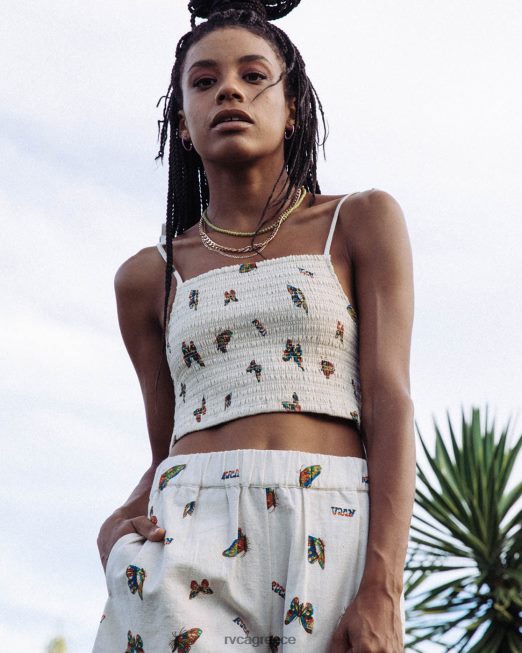 R422N81067 mel g φτερωτή γραβάτα smocked top RVCA γυναίκες φυσικός είδη ένδυσης