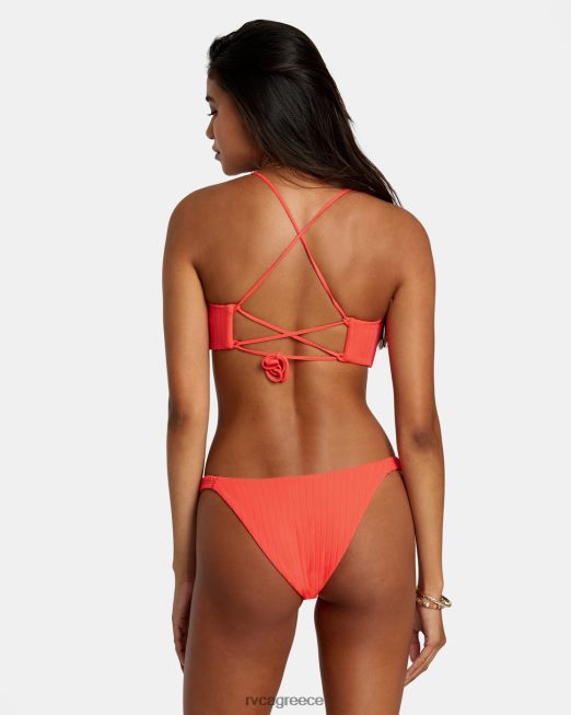 R422N81176 μεσαίο μπικίνι με συμπαγή ράβδωση RVCA γυναίκες κόκκινο νέον ζάλη