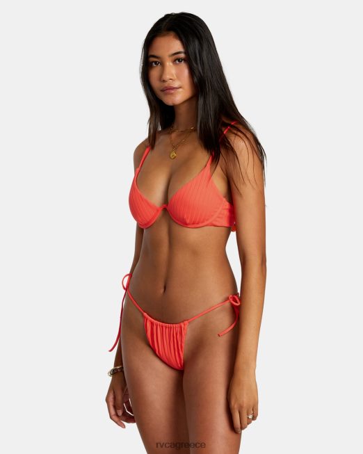 R422N81230 συμπαγές ραβδώσεις μικρούς πάτους μπικίνι RVCA γυναίκες κόκκινο νέον ζάλη