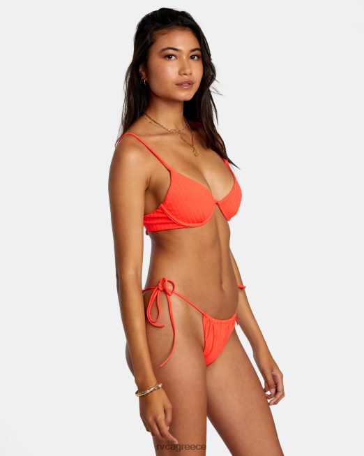 R422N81230 συμπαγές ραβδώσεις μικρούς πάτους μπικίνι RVCA γυναίκες κόκκινο νέον ζάλη