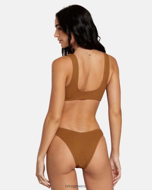 R422N81252 αυλάκια υφή ψηλό πόδι κάτω μπικίνι RVCA γυναίκες χώμα σιένης ζάλη