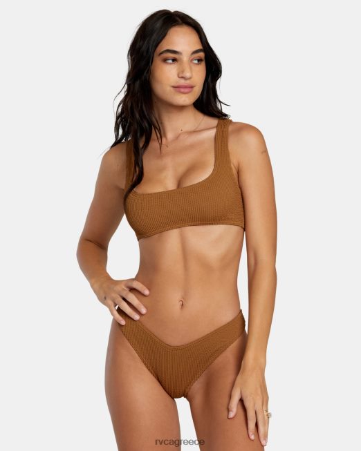 R422N81252 αυλάκια υφή ψηλό πόδι κάτω μπικίνι RVCA γυναίκες χώμα σιένης ζάλη