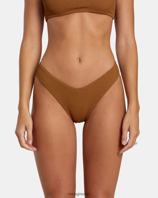 R422N81252 αυλάκια υφή ψηλό πόδι κάτω μπικίνι RVCA γυναίκες χώμα σιένης ζάλη