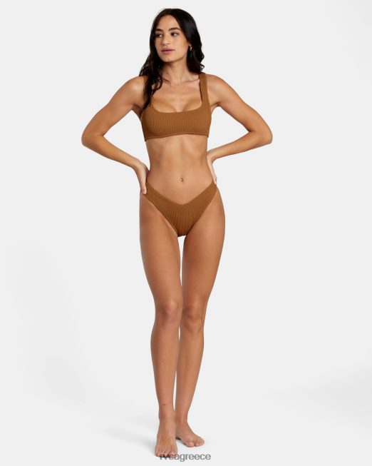 R422N81252 αυλάκια υφή ψηλό πόδι κάτω μπικίνι RVCA γυναίκες χώμα σιένης ζάλη