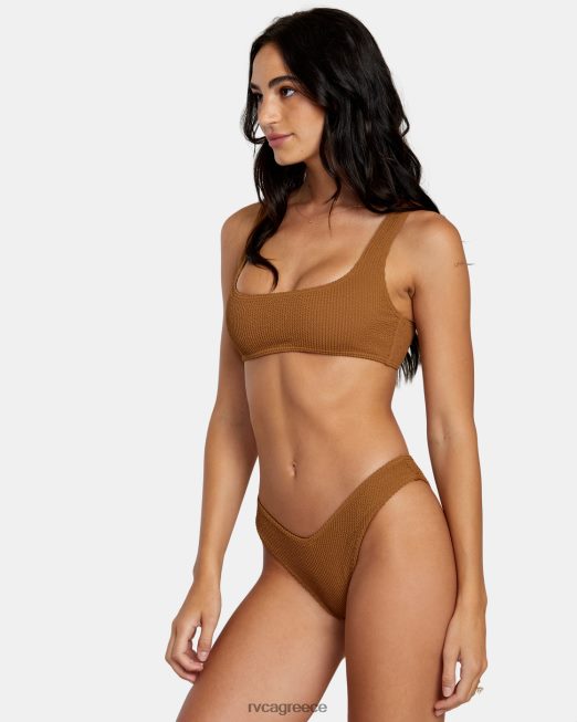 R422N81252 αυλάκια υφή ψηλό πόδι κάτω μπικίνι RVCA γυναίκες χώμα σιένης ζάλη