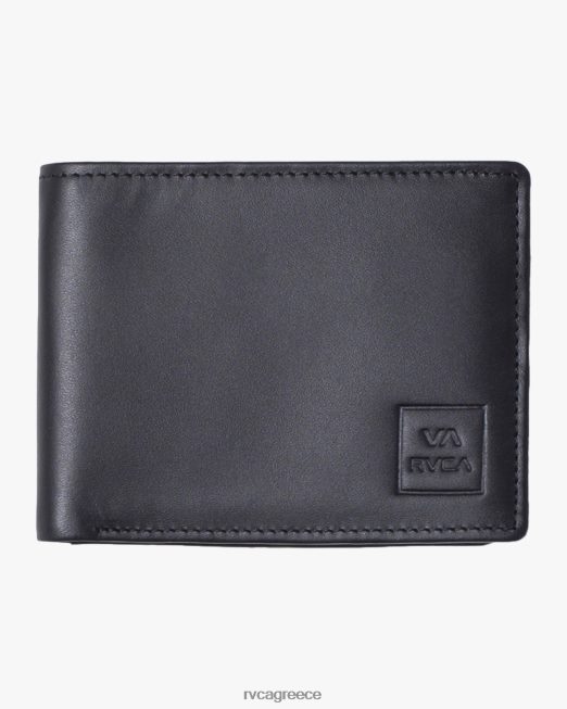 R422N8779 κέδρινο δίπτυχο δερμάτινο πορτοφόλι RVCA άνδρες μαύρος αξεσουάρ