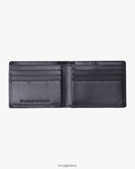 R422N8779 κέδρινο δίπτυχο δερμάτινο πορτοφόλι RVCA άνδρες μαύρος αξεσουάρ