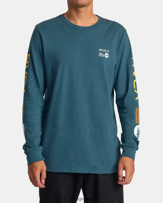 R422N8213 anp μακρυμάνικο μπλουζάκι RVCA άνδρες πάπια μπλε/κίτρινο είδη ένδυσης