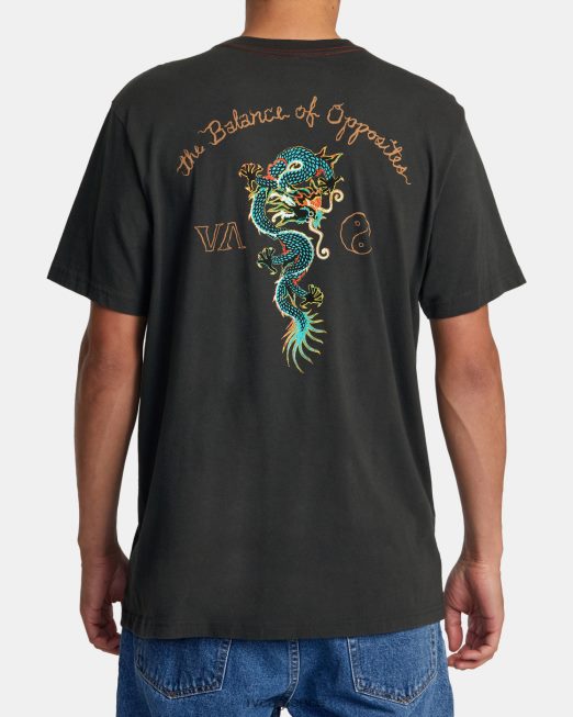 R422N867 μπλουζάκι δράκου νέον RVCA άνδρες πειρατικό μαύρο είδη ένδυσης