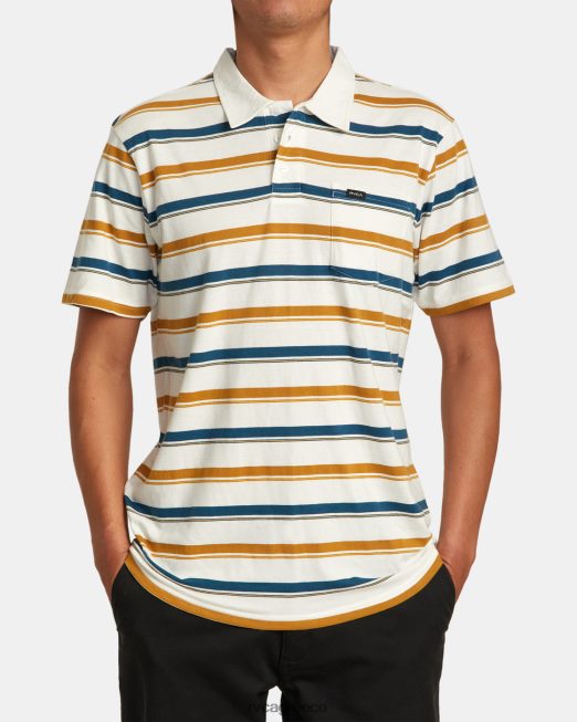 R422N869 μπλουζάκι πόλο με ρίγες RVCA άνδρες αντίκα λευκό είδη ένδυσης