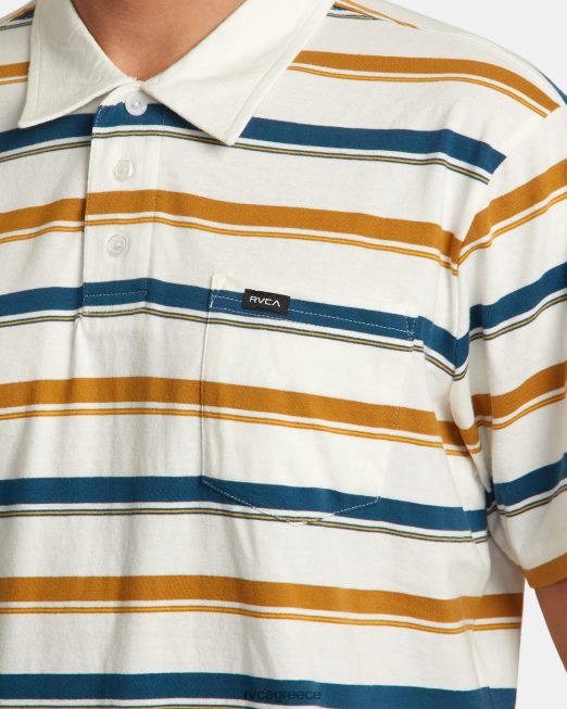R422N869 μπλουζάκι πόλο με ρίγες RVCA άνδρες αντίκα λευκό είδη ένδυσης