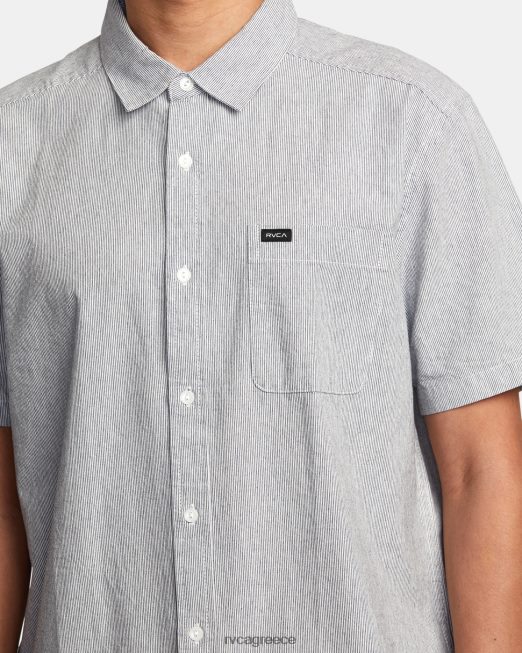 R422N81006 visions ριγέ κοντομάνικο πουκάμισο RVCA άνδρες κυκλοθυμικό μπλε είδη ένδυσης